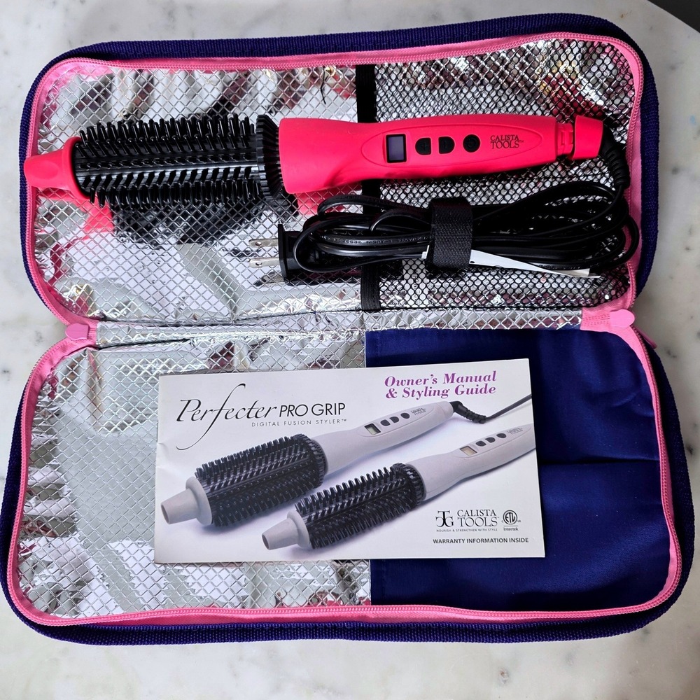 Calista Tools Perfecter Pro Grip Digital Fusion Styler Heated Brush Pink Case
